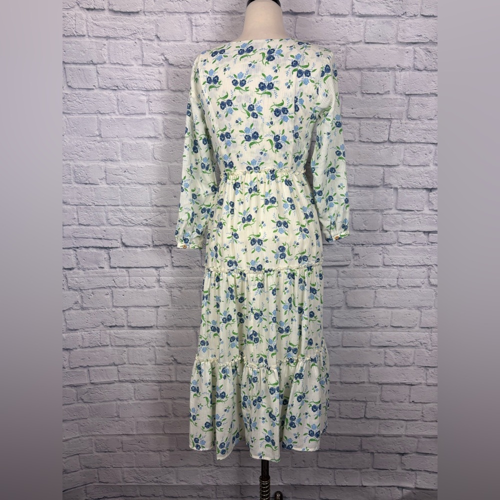 SWEET BABY JAMIE White and Blue Floral Tiered Dress Size S - Picture 7 of 8